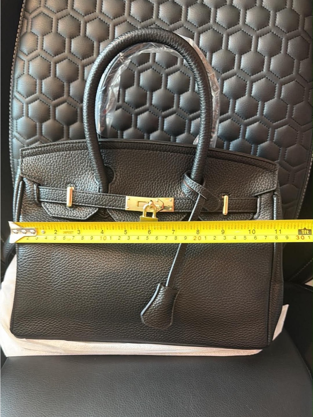 Classic Black Leather Top-Handle Satchel with Gold Hardware - Picture 2 of 9